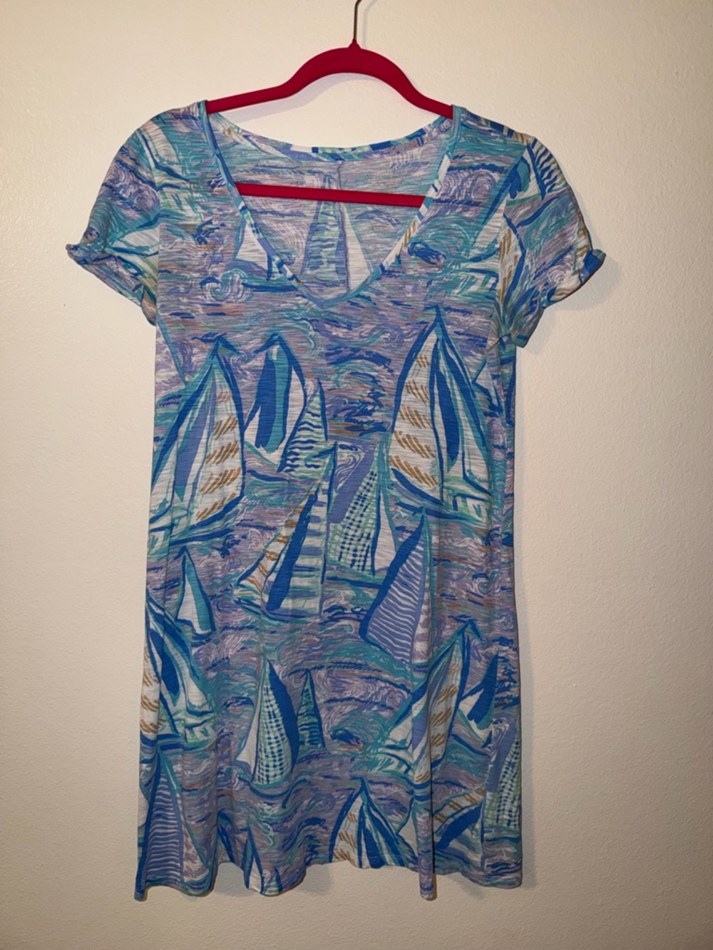 Lilly Pulitzer Blue & Aqua Sailboat V-Neck Tee Dress